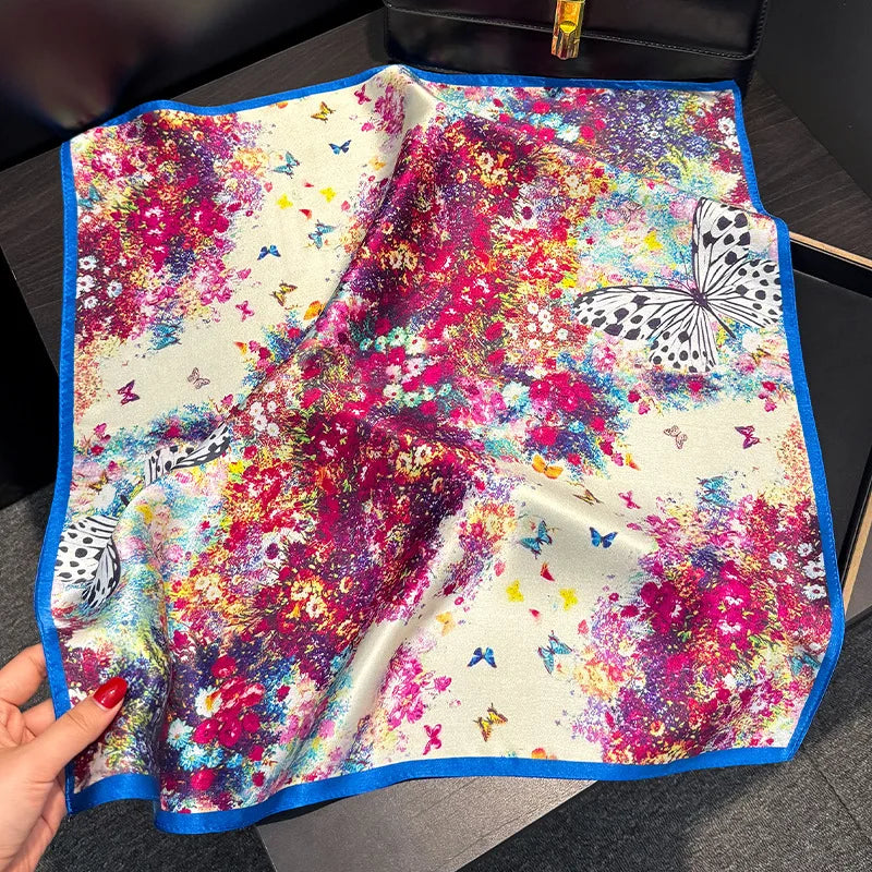 Silk Scarf Small Square 2026 Pashmina — 53×53cm Geometric Trending Palette Bandana Hair Scarf