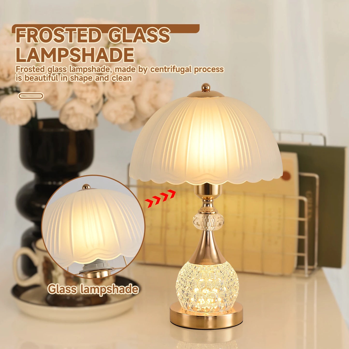Crystal Petal Bedside Table Lamp &mdash; Luxury Dimmable Push-Button Nightstand Light for Bedroom — view 5 of lighting