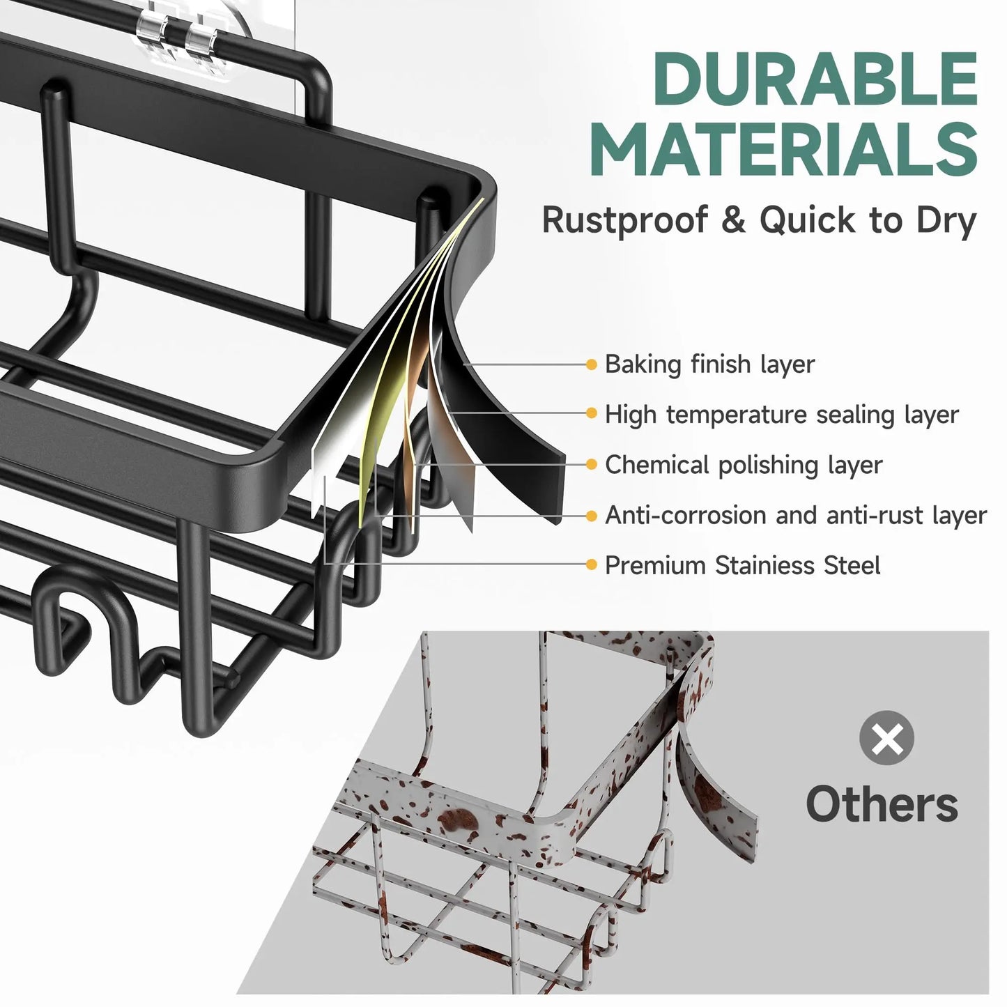6-Pack Adhesive Shower Caddy Organizer Rack, No-Drill Install — product photo 4