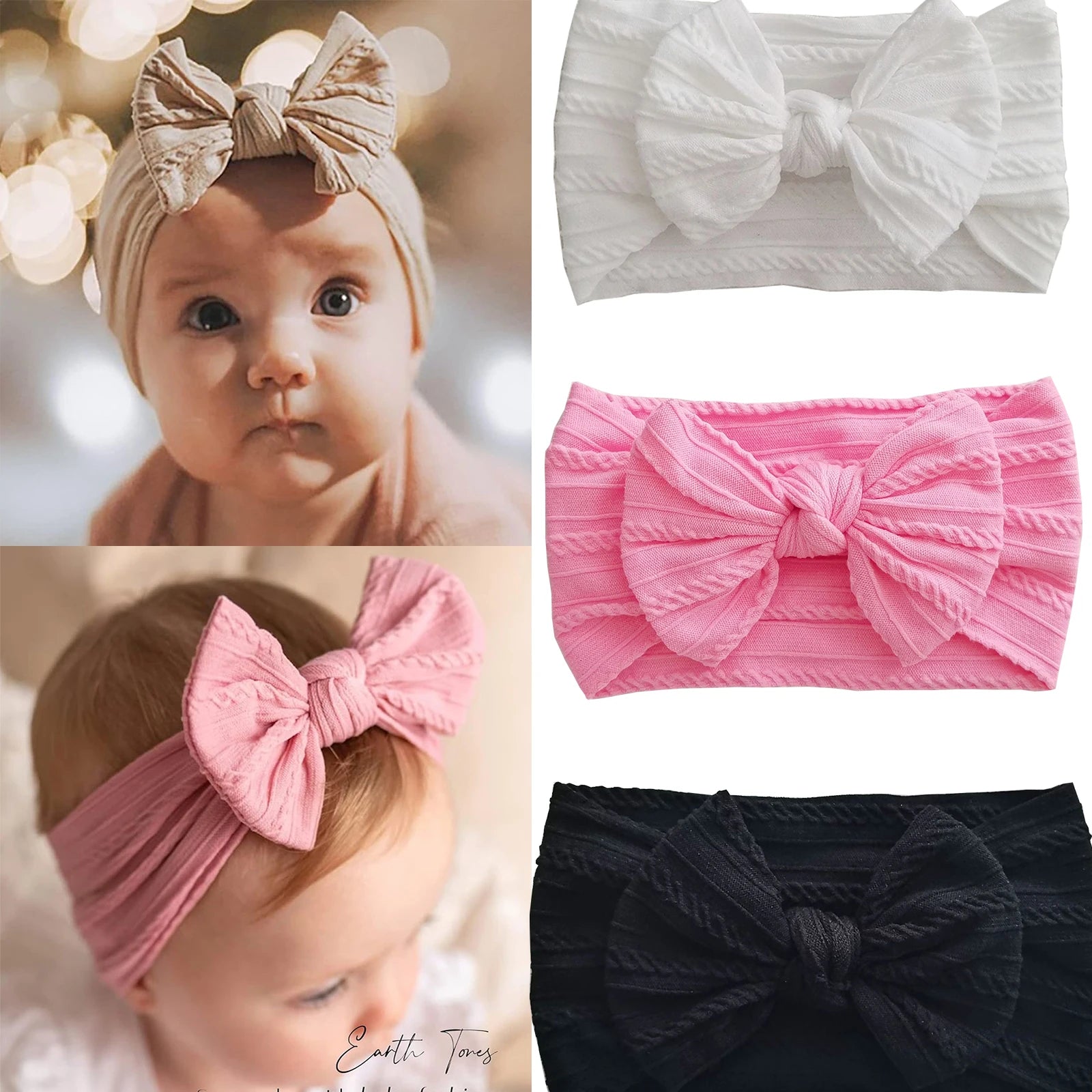 1/3Pcs Solid Color Baby Headband Bow Children Hair Band Elastic Nylon Newborn Soft Turban Headwrap Kid Hair Accessories — view 9 of product