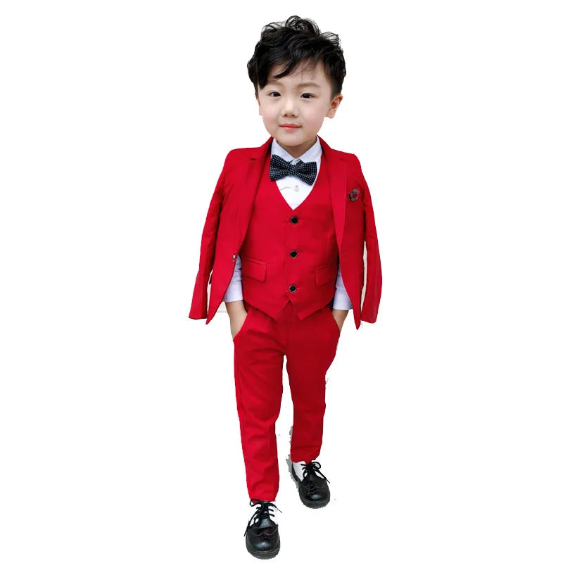 Flower Boys Wedding Suit Children Formal Blazer Jacket Vest Pants Bowtie 4PCS Clothing Set Kids Performance Dance Party Costume