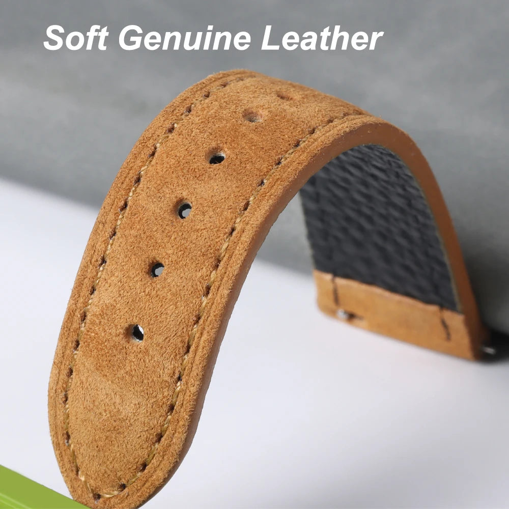 Vintage Suede Cowhide Watch Strap — 18mm 19mm 20mm 22mm Handmade Leather Band — view 2 of watch straps