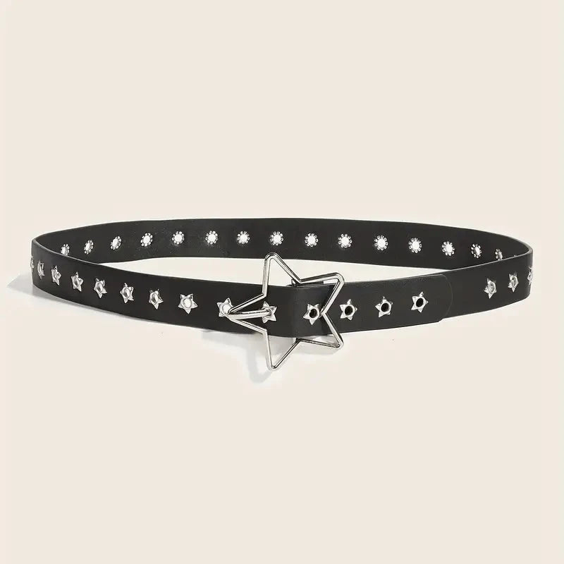 Belts Luxury-style Women's Y2K Belt — Black Waistband with Star Eyelets & Rhinestones — view 2 of belts