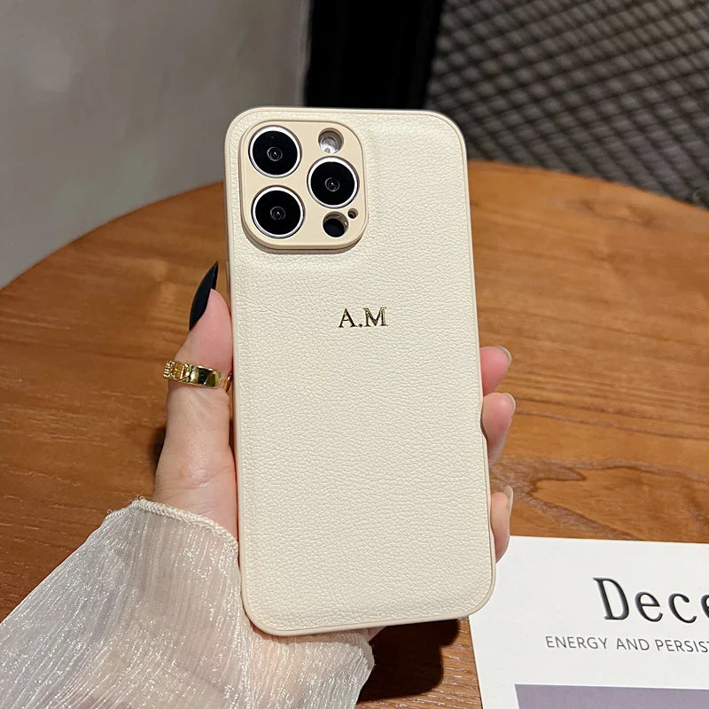 Personalized Gold Initial Leather Case for iPhone 11–17 Pro Max Custom Name — view 13 of phone cases