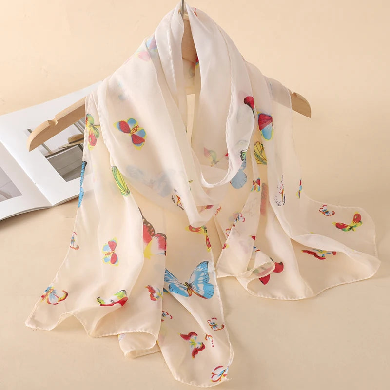 Printed Chiffon Scarf — Lightweight Sun-Protection Beach Shawl Wrap