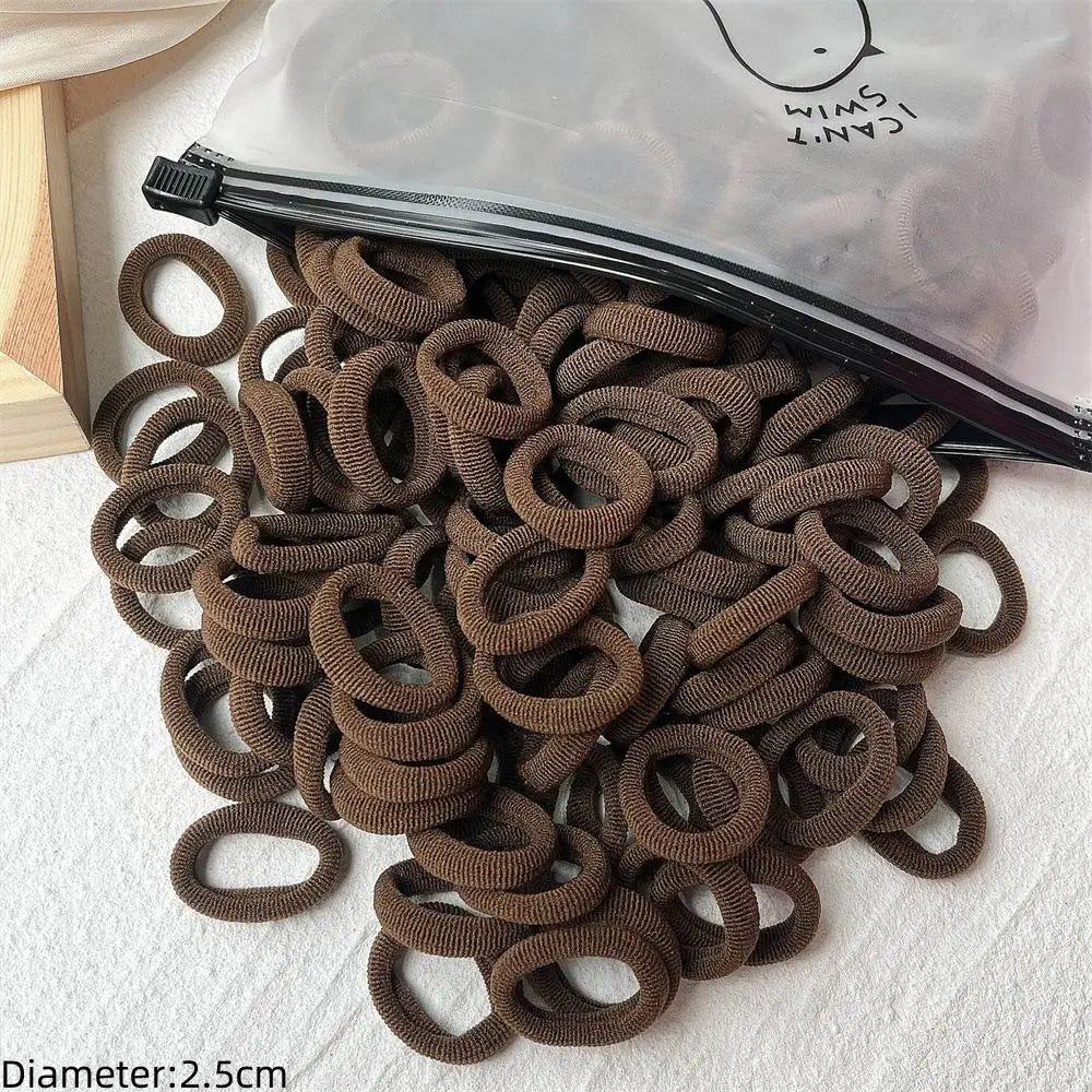 Black Elastic Hair Tie Set - 50pc No-Damage Hair Bands for Women