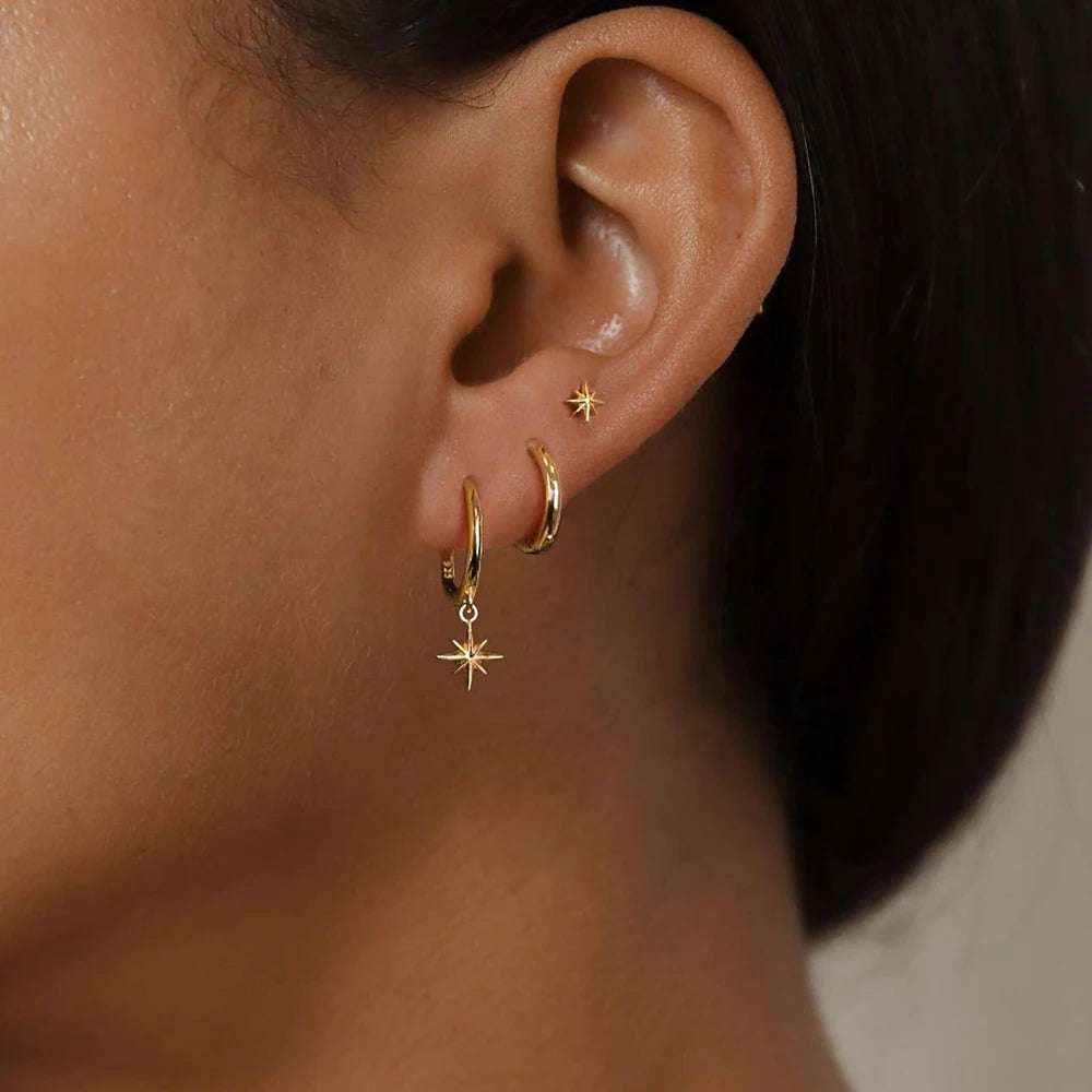Women's 3pc Star Drop Earrings Set — 18K Gold Plated Round Dangle Jewelry — view 4 of jewelry
