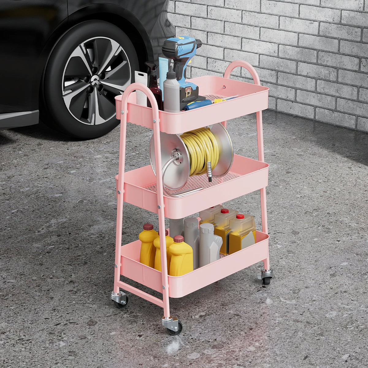 3-Tier Mobile Kitchen Storage Cart with Lockable Wheels — product photo 2