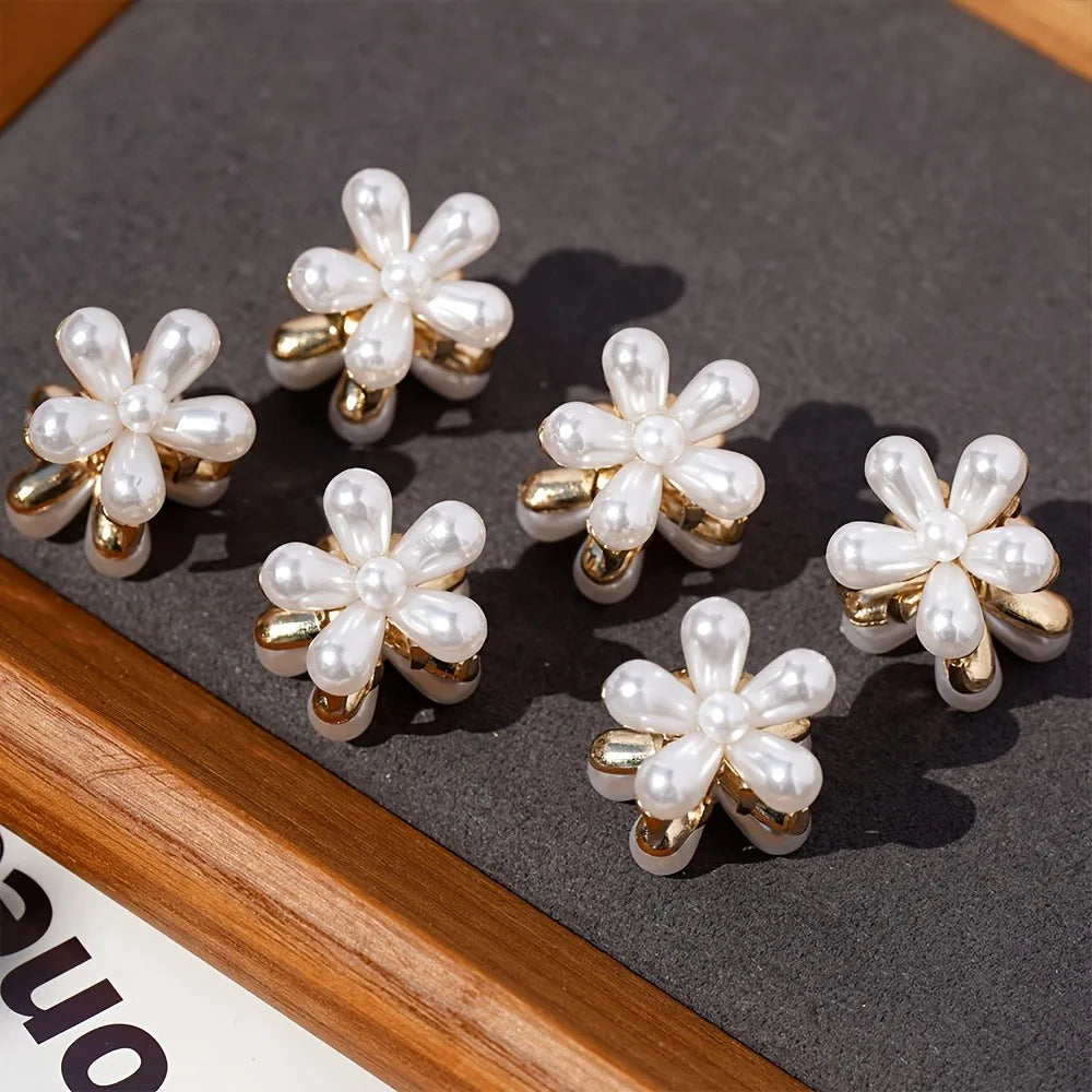 6pcs 3pcs 1pc Kids Women Girls Flower Shaped Hair Grab Clips, Faux Pearl Decorative Hair Barrettes Hair Decoration Accessories — view 6 of product