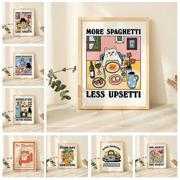 Spaghetti &amp; Espresso Cat Canvas Poster &mdash; Retro Kitchen Wall Art for Caf&eacute; &amp; Home — view 1 of wall art & prints