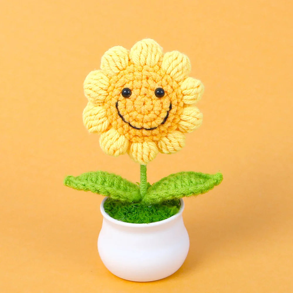 Home Decor Crochet Sunflower in Pot — Hand-Knitted Faux Flower Graduation Gift & Shelf Accent — view 3 of home decor