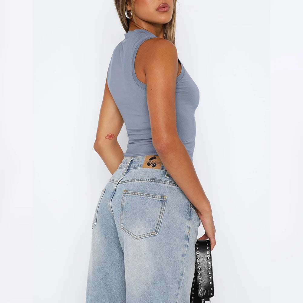 Crew-Neck Crop Tank Top — Slim-Fit Y2K Sleeveless Solid Vest for Women — view 2 of tanks & camisoles