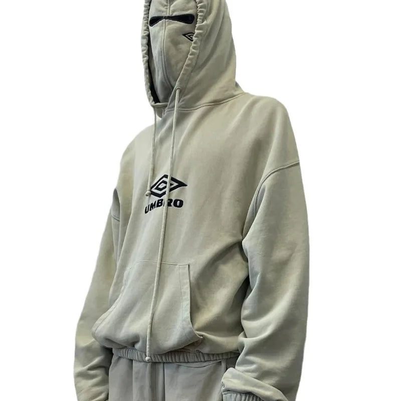 Double Hat Design Pullover Hoodie Men Women Ins New Y2k Ninja Mask Hooded Sweatshirt Winter Tide Loose Street Couple Jacket