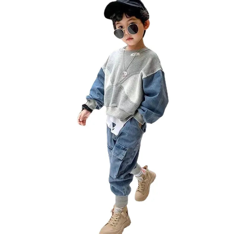 Korean Children's Clothing Autumn 2-8 Y Fashion Kids Clothes Boys Spring Denim Suit for Kids Sweatshirts+Jeans Two-piece Sets