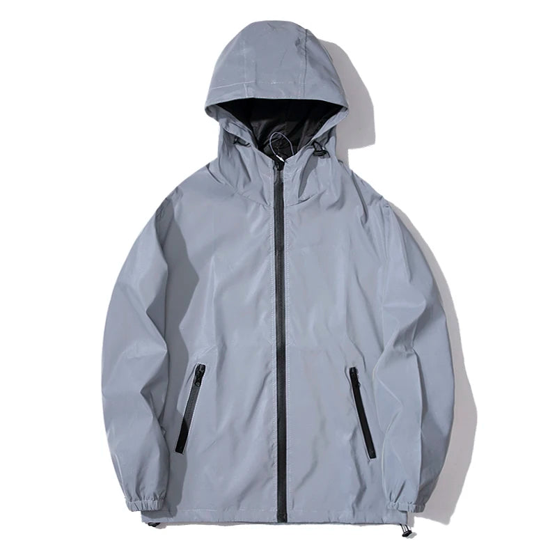 NEW SIZE Night Reflective Jackets Double Fabric Windbreaker Hooded Jacket Men Hip Hop Dancer Waterproof Zipper Coats Outwear — view 6 of product