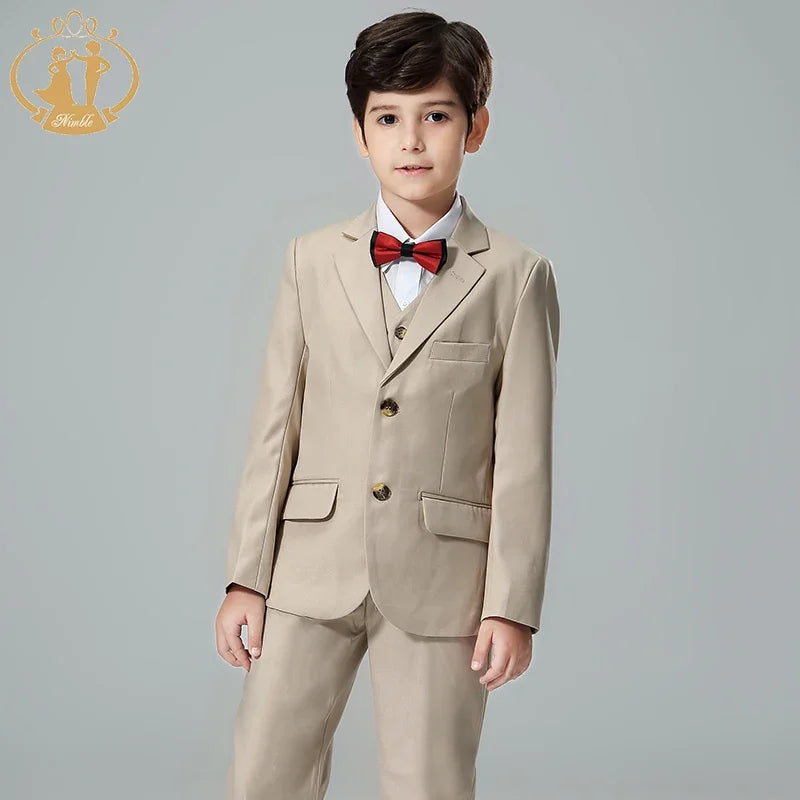 Spring Autumn Formal Suit for Boy Children Party Host Wedding Costume Coat Vest Pants 3Pcs Khaki Wholesale Clothing 718-16 Khaki