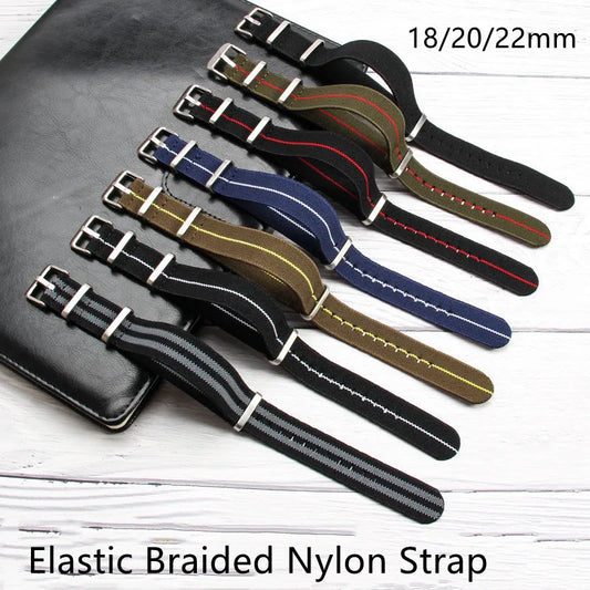 Elastic Woven NATO Watch Strap — 18mm 20mm 22mm Breathable Nylon Universal Wristband — view 1 of watch straps
