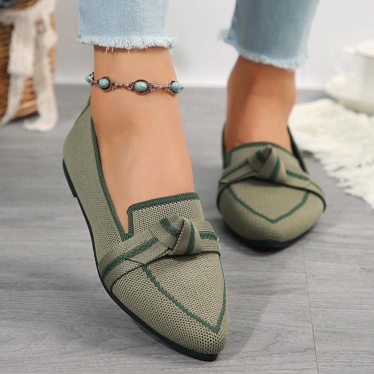Flats & Ballet — Knit Pointed-Toe Quiet-Luxury Flats, Breathable Solid-Color Slip-Ons — view 11 of flats & ballet