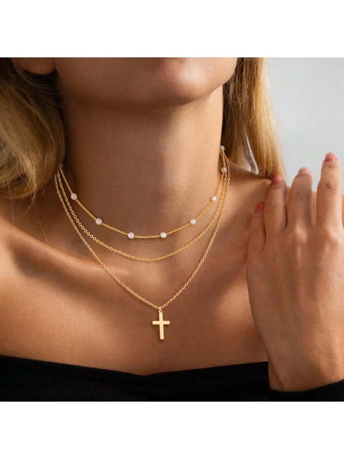 Pearl Heart Multi-Layer Choker — Retro Versatile Stackable Pendant Necklace — view 3 of necklaces