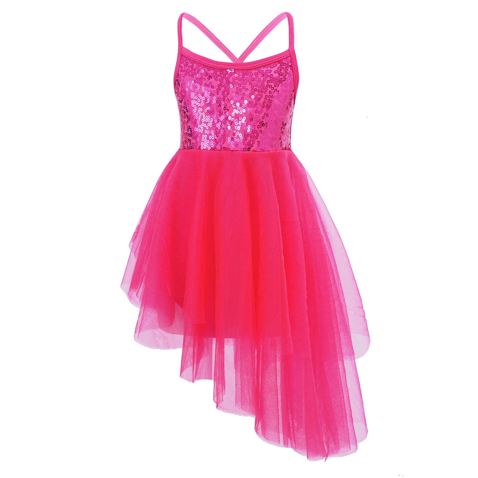 Kids Girls Sequin Ballet Tutu Hi-Lo Dress - Fairy Leotard Costume — view 9 of dance costumes