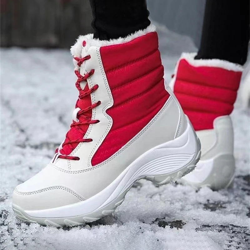 Women's Waterproof Heeled Winter Boots — Trendy Platform Ankle Boots with Plush Lining — view 5 of boots
