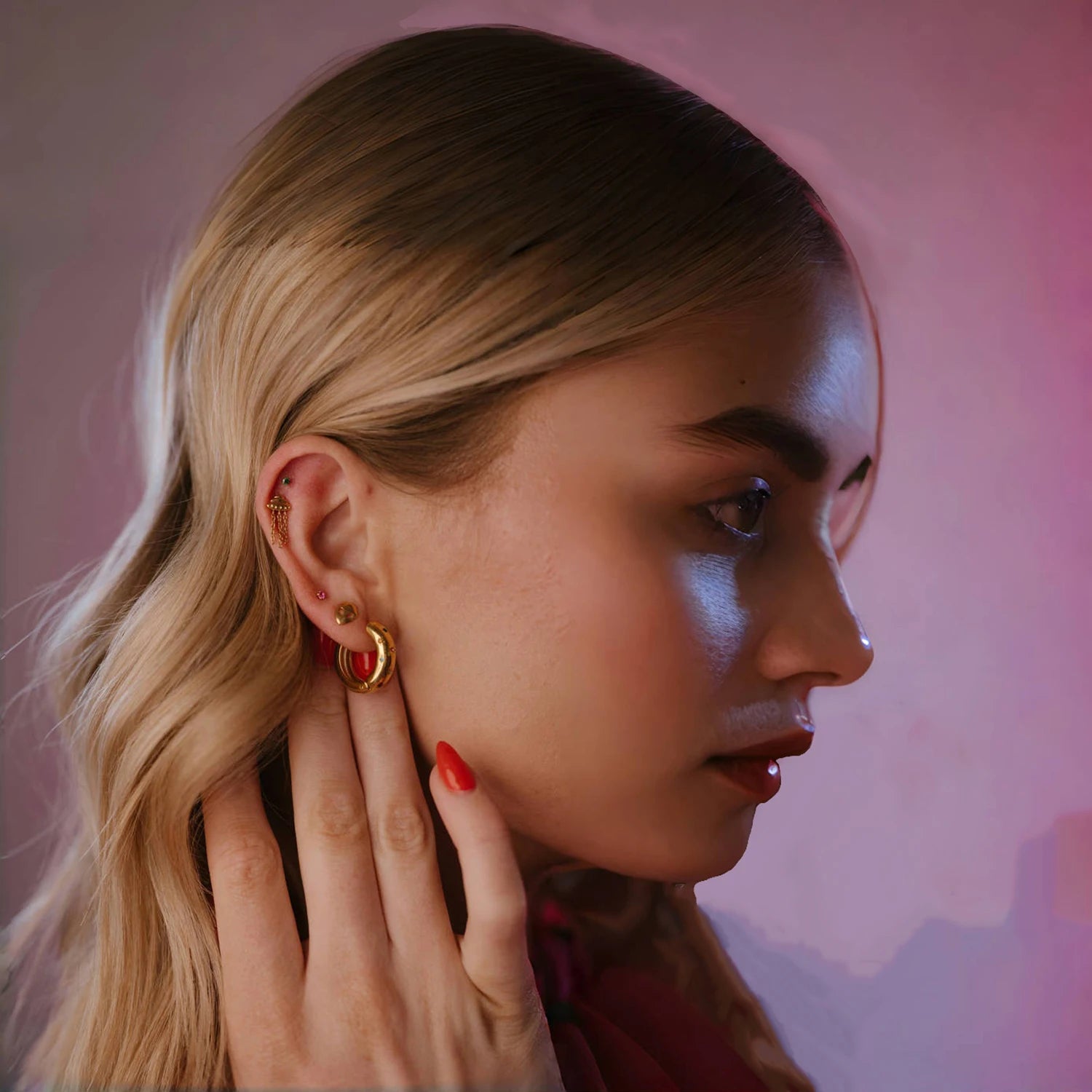 UHBINYCA Women's Zircon Hoop Earrings — 18K Gold Plated Stainless Steel Jewelry — view 3 of jewelry