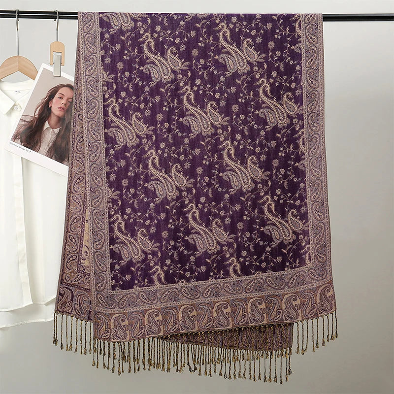 Pashmina Scarf European Bohemia Paisley Jacquard — Museum-Piece Cashmere Shawl Wrap 70×190cm — view 5 of scarves & wraps
