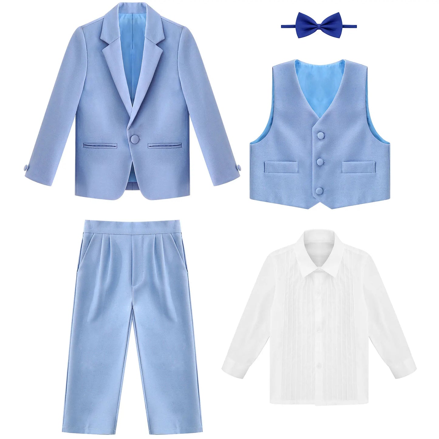 Baby Boys' 5-Piece Gentleman Suit – Formal Blazer, Shirt, Vest, Bow Tie & Pants