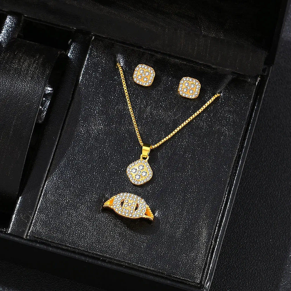Luxury Cube Crystal Jewelry Set Women's Elegant Necklace Earrings Bracelet Statement Set — view 5 of jewelry sets