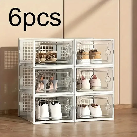 Clear Stackable Shoe Storage Boxes with Lids (6 or 12 Pack) – Foldable Space-Saving Organizer