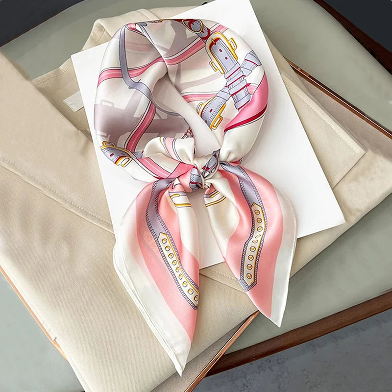Luxury 70cm satin silk square scarf with bandana print for women — view 4