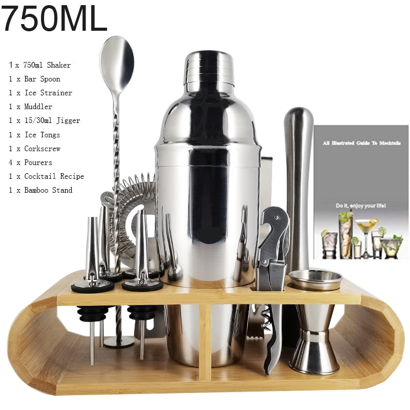 1-14 Pcs Stainless Steel Cocktail Shaker Set – 600ml/750ml Mixer for Drinks