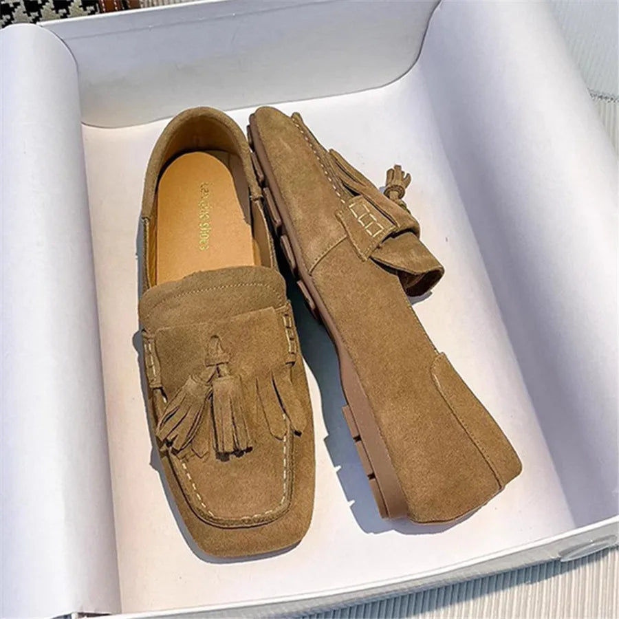 Flats & Ballet — Fringed Square-Toe Ballet Flats, Comfort Walking Driving Loafers — view 7 of flats & ballet