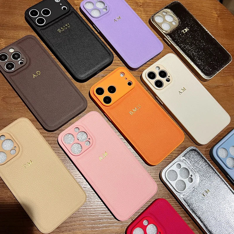 Personalized Gold Initial Leather Case for iPhone 11–17 Pro Max Custom Name — view 6 of phone cases