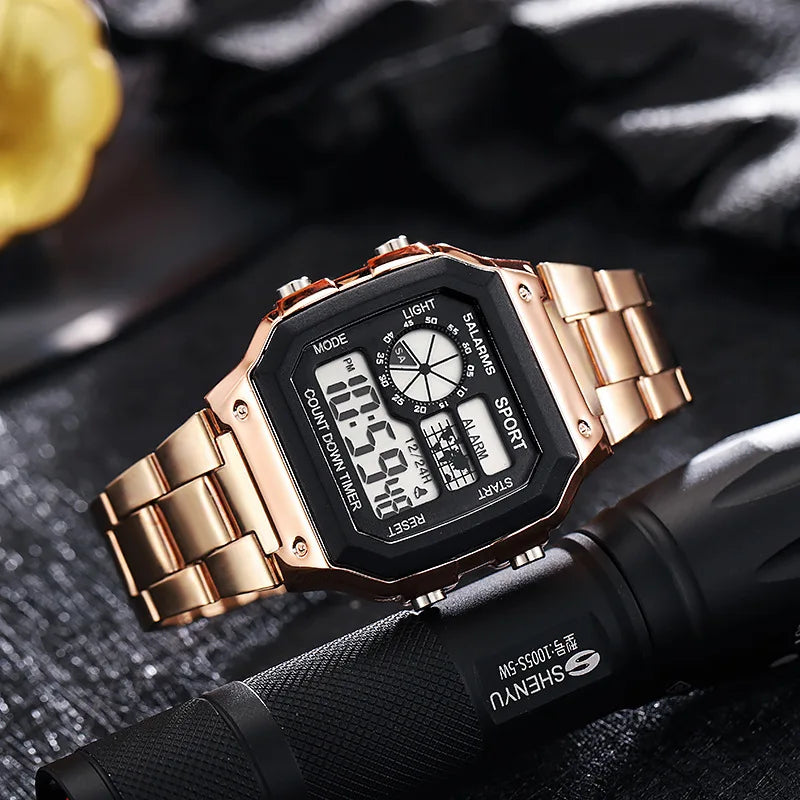 MAYZHISU Men's Digital Luxury Watch — Stainless Steel LED Military Sport Wristwatch — view 7 of watches