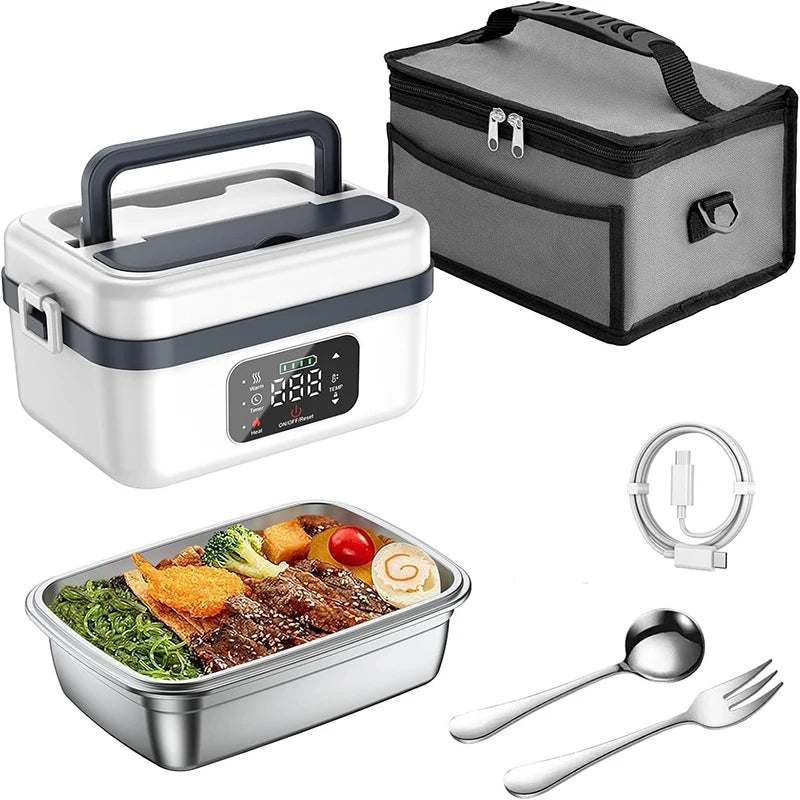 8000mAh Rechargeable Heated Lunch Box 1L Portable Electric Food Warmer with Timer Stainless Steel Container — view 8 of food storage