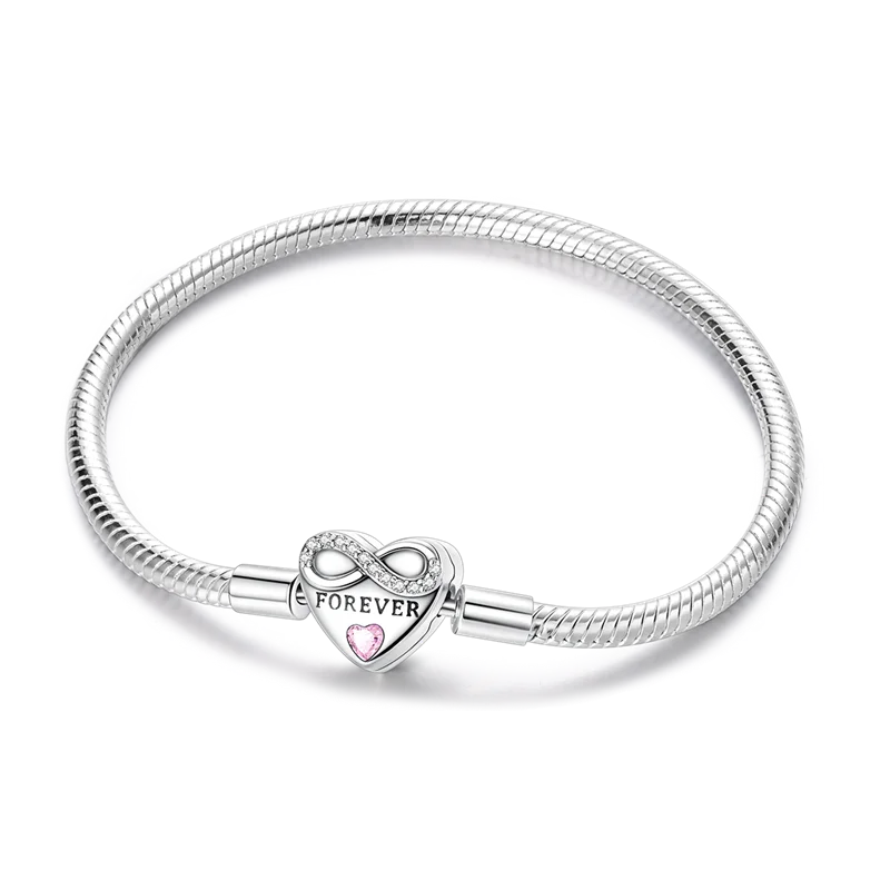 Pearl & Heart Charm Sterling Silver Bracelet 17-20cm — 925 DIY Fit Beads