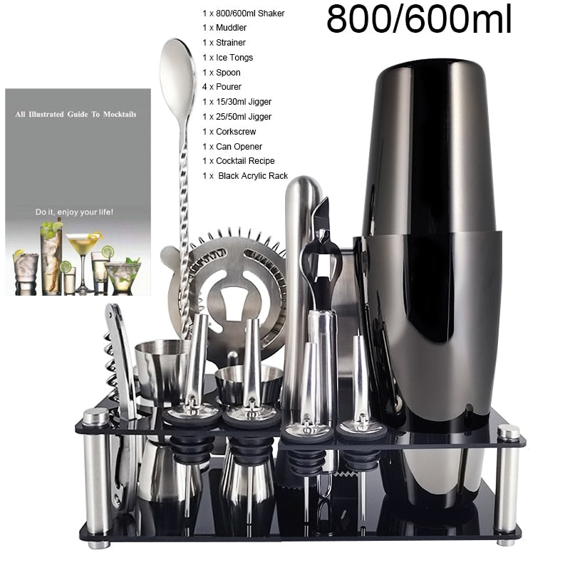 1-14 Pcs Stainless Steel Cocktail Shaker Set – 600ml/750ml Mixer for Drinks