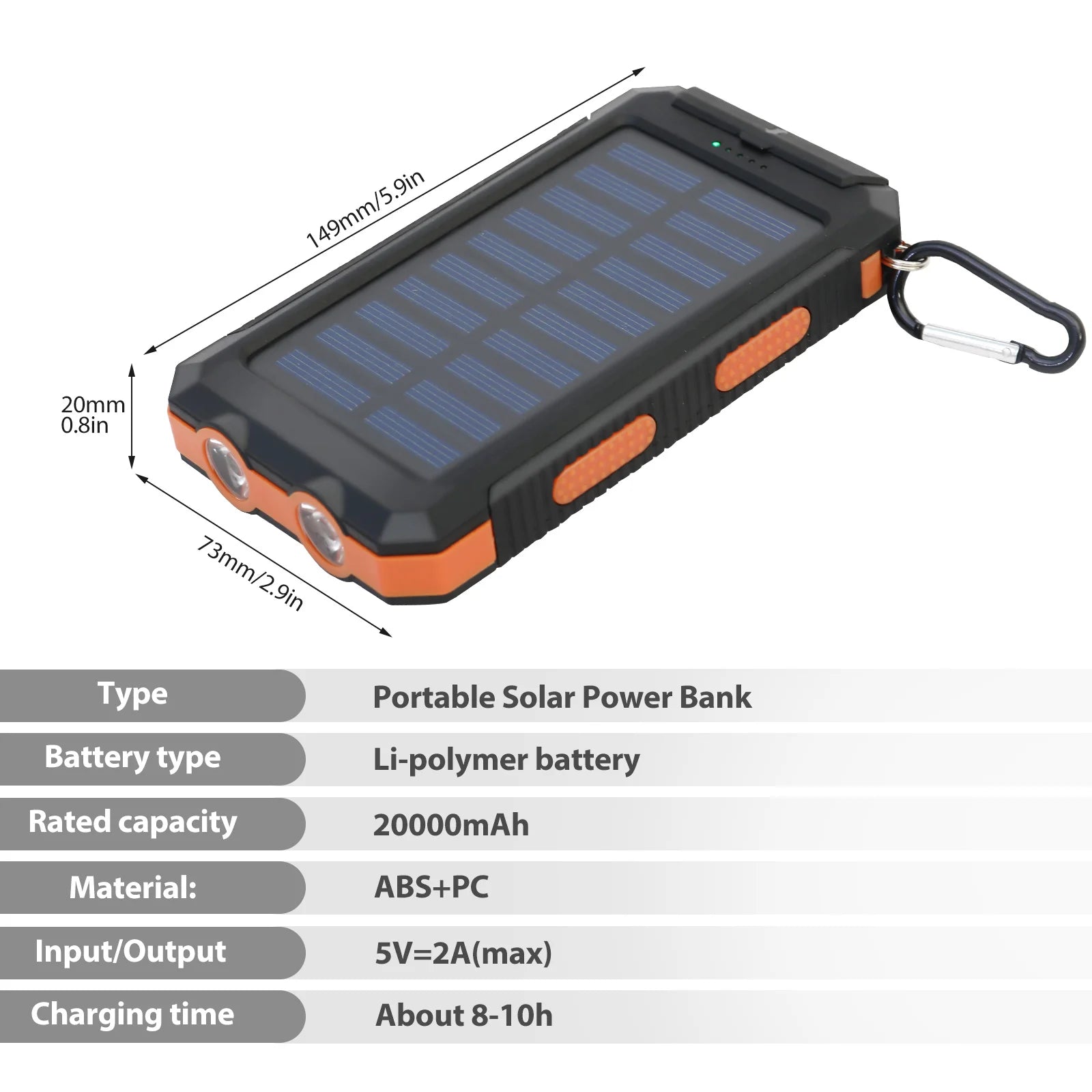20,000mAh Solar Power Bank Waterproof — Compass Flashlight SOS Outdoor — view 7 of power banks