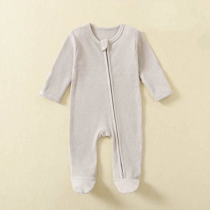 Organic Cotton Waffle Baby Romper - Zipper Jumpsuit for Boys & Girls — view 4 of baby rompers