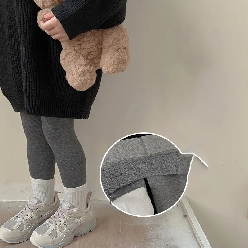 3-12 Years 2023 New Kids Pants Girls Tights Fur Lining Warm Pantyhose Children Skinny Leggings for Winter