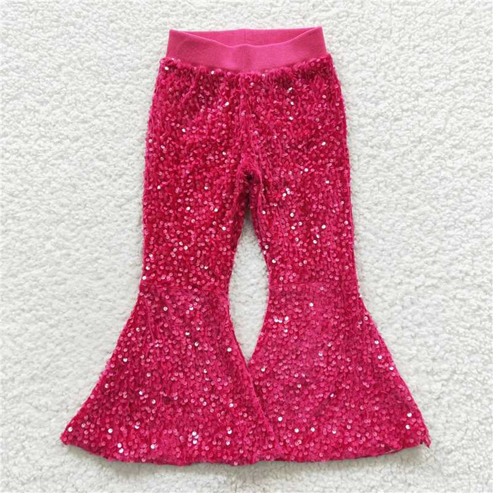 Baby Girls Hot Pink Sequin Bell Bottom Pants - Birthday & Recital Flares — view 1 of baby bottoms