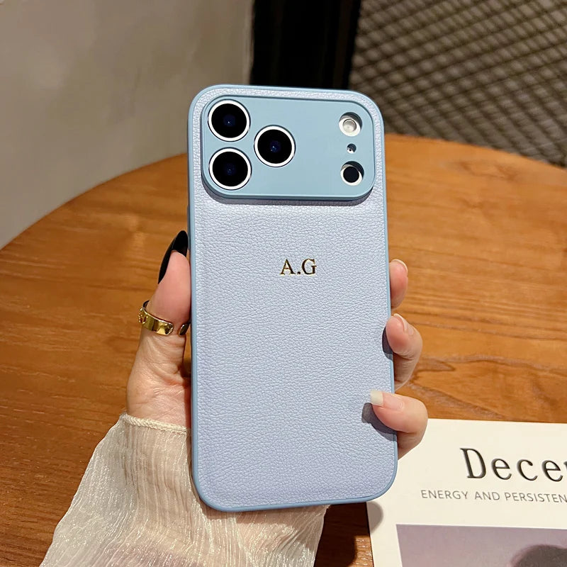 Personalized Gold Initial Leather Case for iPhone 11–17 Pro Max Custom Name — view 8 of phone cases