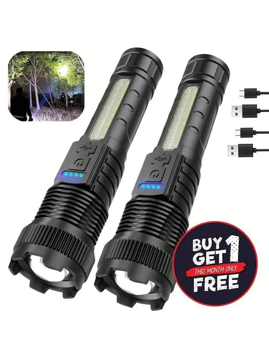 High-Lumens Rechargeable Tactical Flashlight 2-Pack — Zoom + COB Lantern — view 1 of outdoor sports