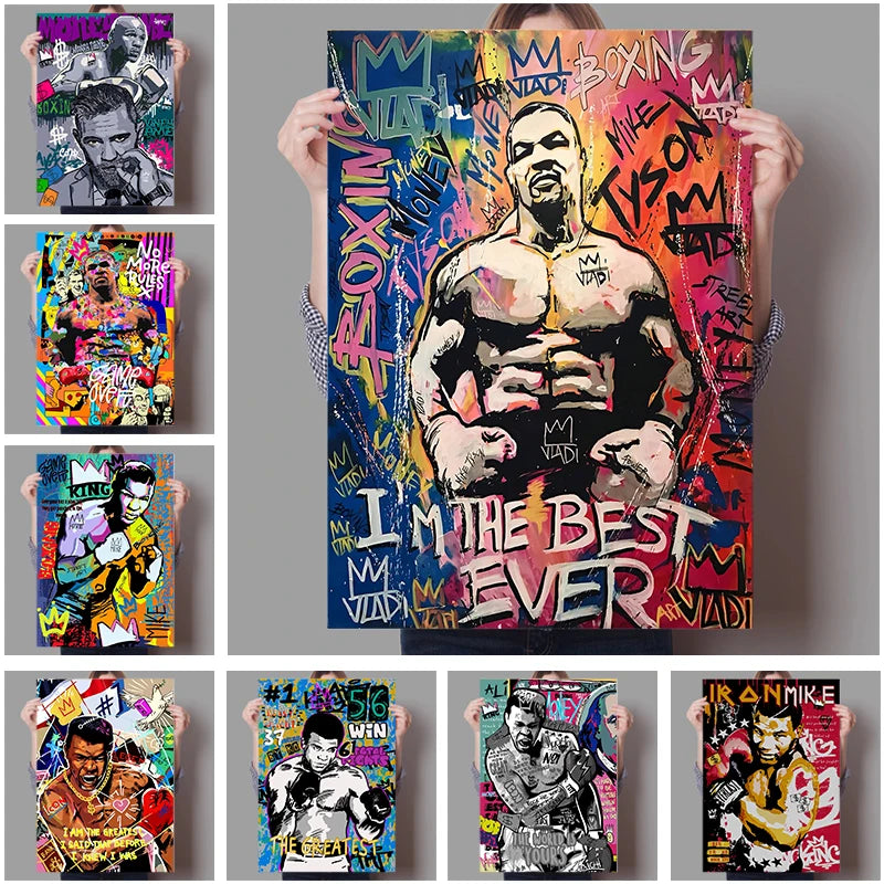 Home Decor Mike Tyson Boxing Graffiti Poster — Pop Canvas Wall Art, Boxer Legend Motivation — view 1 of home decor