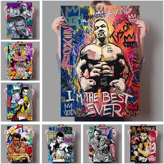 Home Decor Mike Tyson Boxing Graffiti Poster — Pop Canvas Wall Art, Boxer Legend Motivation — view 1 of home decor