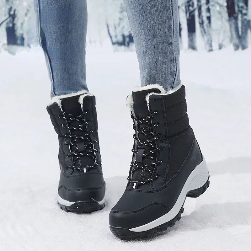 Women's Non-Slip Snow Boots — Fur-Lined Platform Wedge Ankle Boots — view 2 of boots