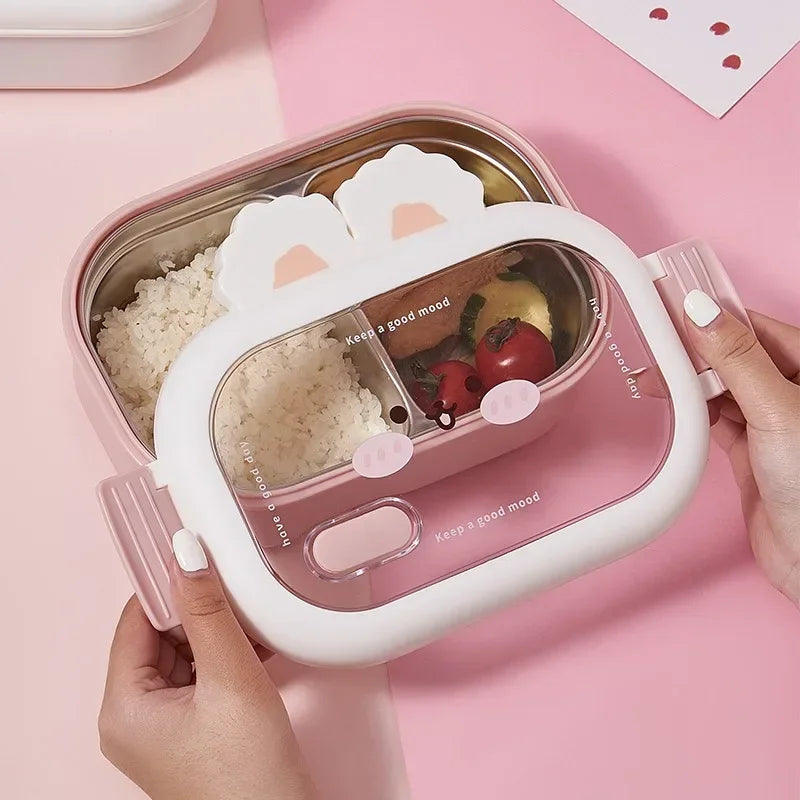 Stainless Steel Lunch Box Rabbit Design Large Capacity Divided Bento Box for Kids Adults — view 2 of food storage