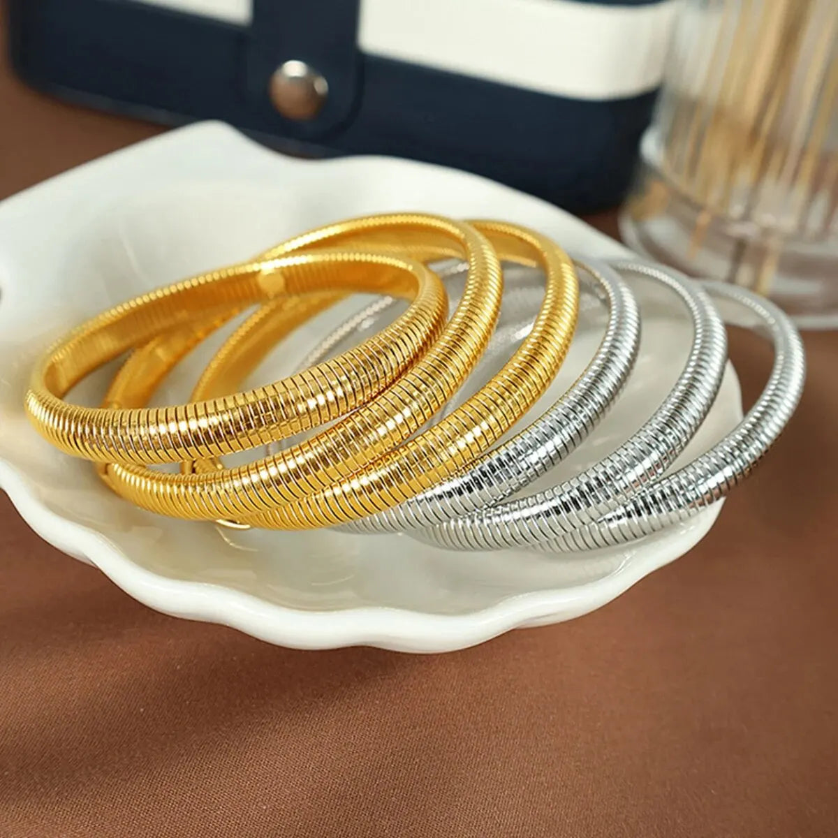 Unisex Waterproof Retro Bracelet — 18K Gold Plated Polished Steel Jewelry — view 4 of jewelry