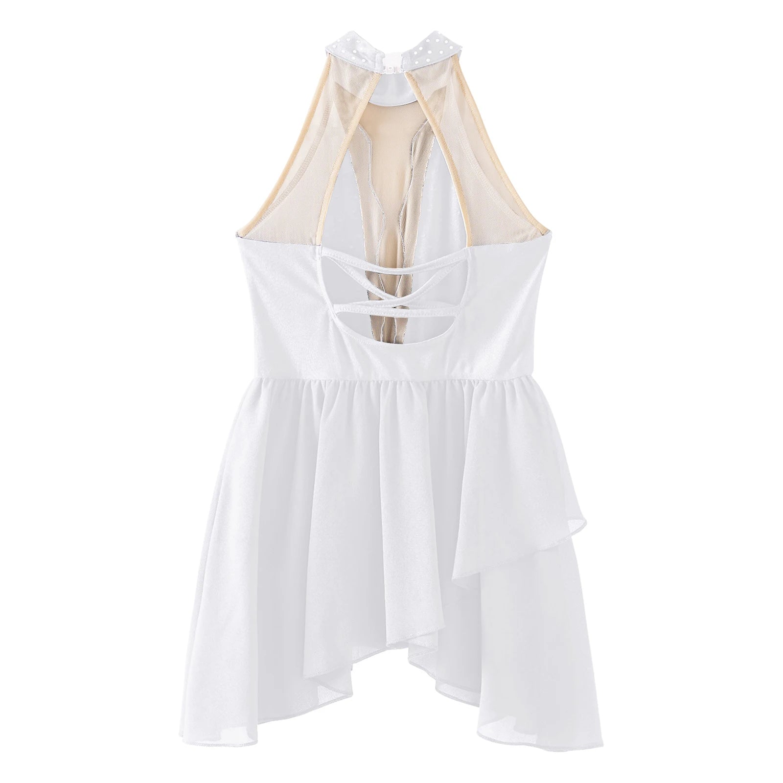 Kids Girls Rhinestone Dance Dress - Ballet Gymnastics Sleeveless Mesh Leotard — view 4 of dance costumes